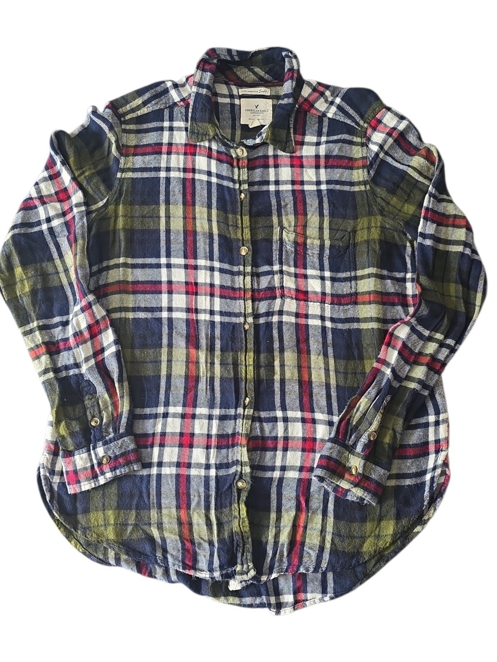 American Eagle Women’s M Boyfriend Fit Plaid Flannel Shirt 100% Viscose